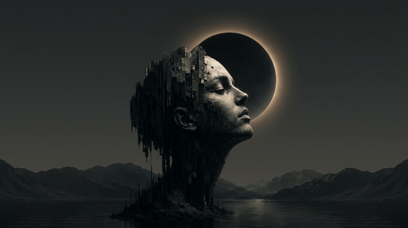 Silhouette dissolving into a solar eclipse, representing GTRX's atmospheric identity